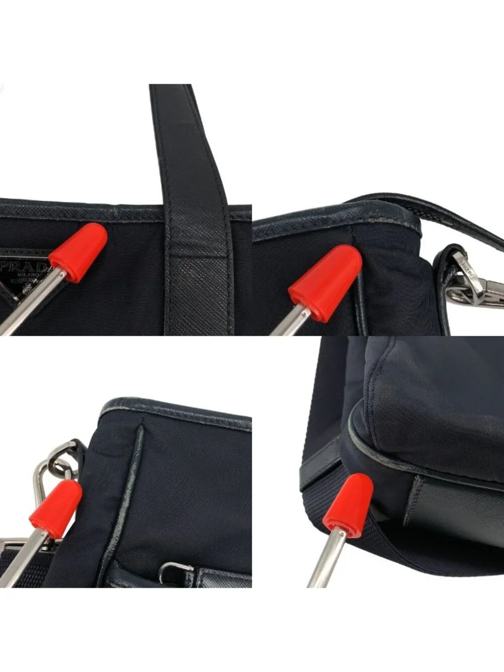 Prada Re-Nylon Saffiano Leather Triangle Logo 2-Way Tote Navy